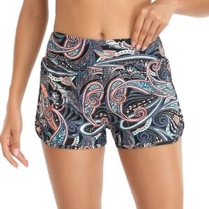 RELLECIGA Women's Paisley Floral High Waisted Swim Shorts Swim Board Shorts